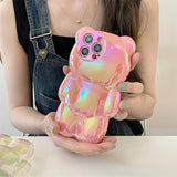 Cute 3D Aurora Laser Cartoon Bear Soft Case For iPhone