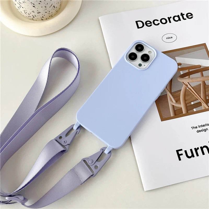 Crossbody Lanyard Matte Silicone Necklace Strap Case for iPhone