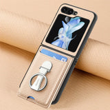 Ring Holder & Card Slots Leather Case for Samsung Z Flip