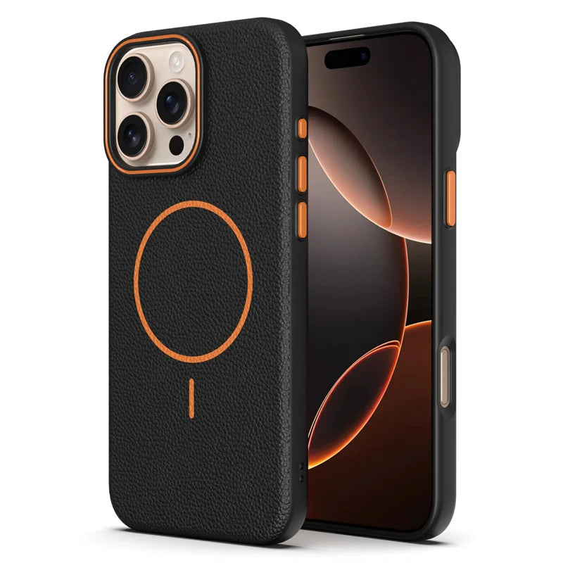 Leather Lichee Texture Protector Magnetic Case For iPhone