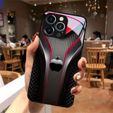Red Carbon Fiber Apple Pattern Glass Phone Case For iPhone