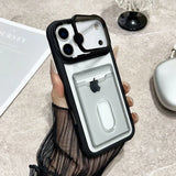 Slot Card Holder Fold Lens Stand Holder Shockproof Clear Case For iPhone