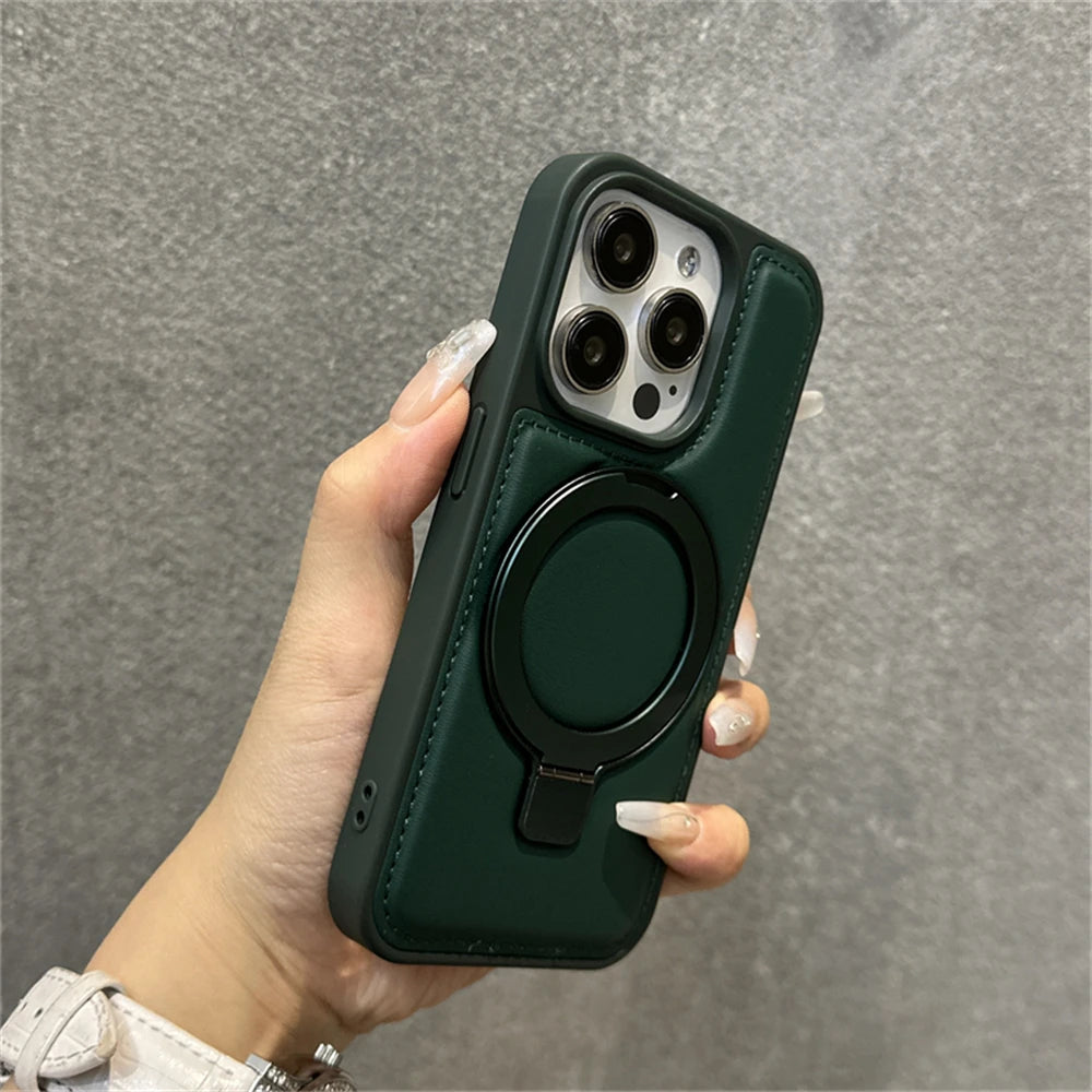Luxury Business Leather Ring Stand Magnetic Case For iPhone
