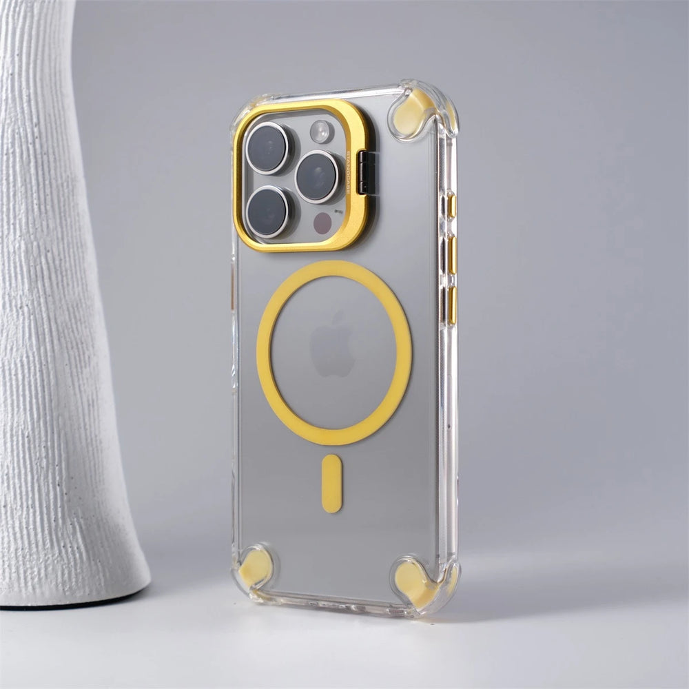 Transparent Acrylic Airbag Camera Stand Magnetic Case for iPhone