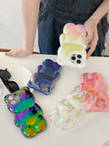Cute 3D Aurora Laser Cartoon Bear Soft Case For iPhone