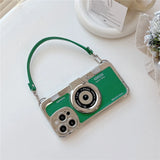 3D Retro Camera Graphic Phone Case PU Leather Strap For iPhone