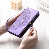 Leather Sun Embossing Flip Wallet Case with Lanyard for iphone