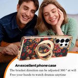 Flower Totem Cork Material 360 ° Rotating Stand Phone Case for Samsung