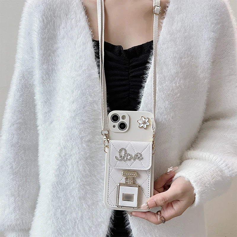 Luxury Rhinestone perfume Bottle Mirror Mobile Phone Case For iPhone