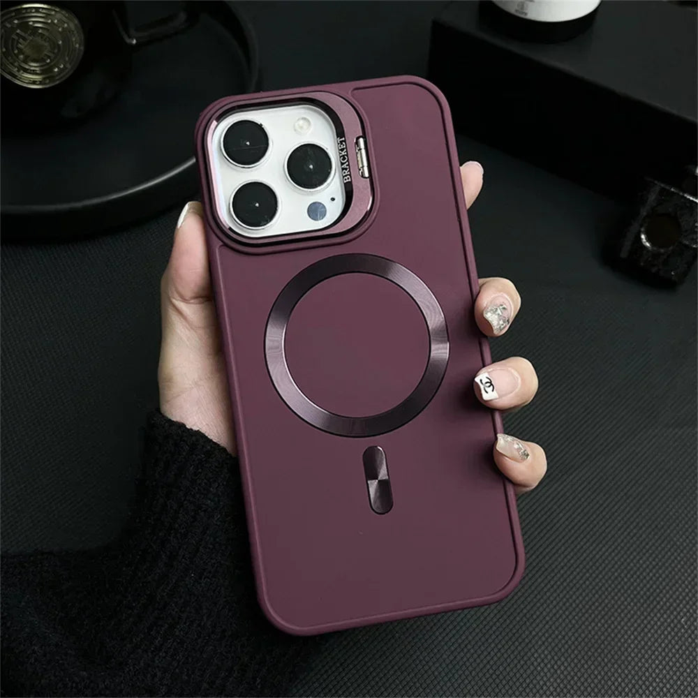 Magnetic Camera Bracket Matte Case for iPhone