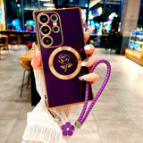 Plating Rose Magnetic Soft Case with Lanyard For Samsung