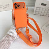 Crossbody Strap Matte Silicone Shockproof Soft Case For iPhone