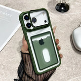 Slot Card Holder Fold Lens Stand Holder Shockproof Clear Case For iPhone