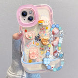 3D Cute Cloud Animal with Bead Chain Stand Case for iPhone