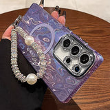 Aurora Shell Pattern Lanyard Magnetic Glitter Case For Samsung