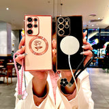 Plating Rose Magnetic Soft Case with Lanyard For Samsung