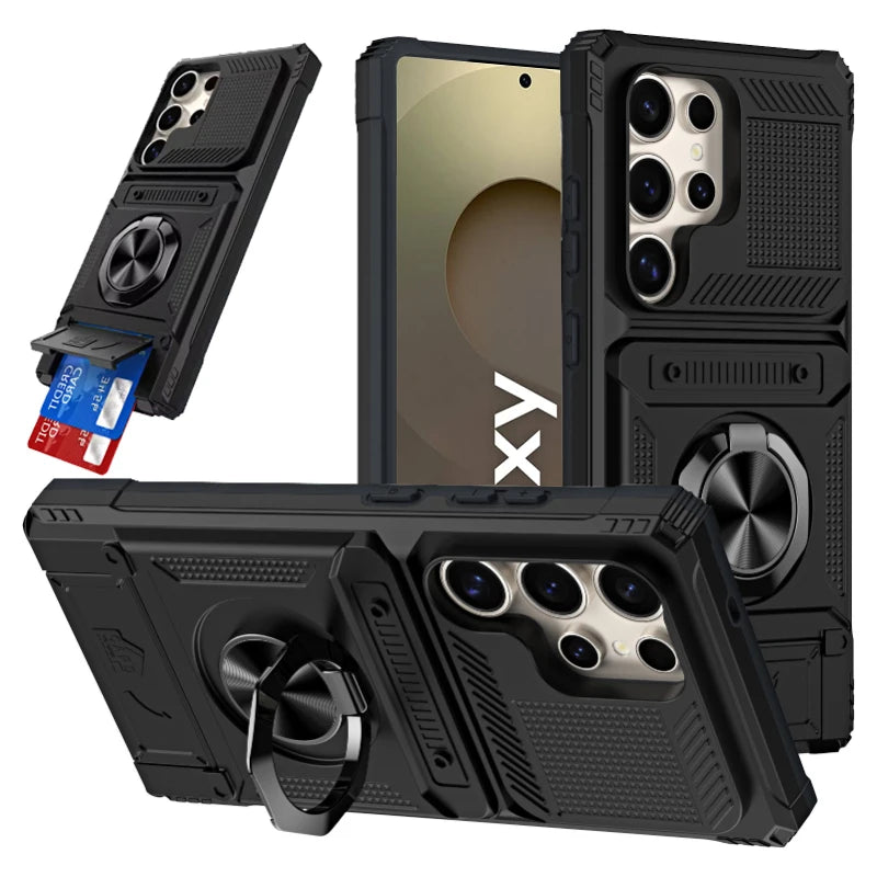 Wallet Magnetic Rotated Ring Kickstand Case For Samsung