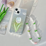 Tulip Design Silicone Phone Case with Wrist Strap for iPhone