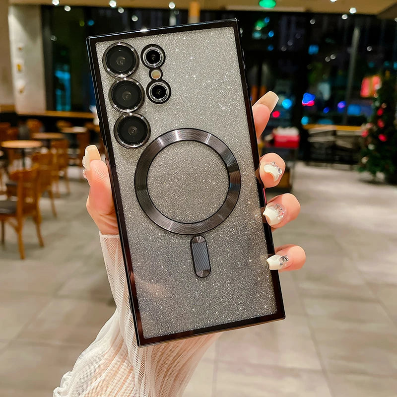Plating Glitter Magnetic Magsafe Wireless Charging Case For Samsung