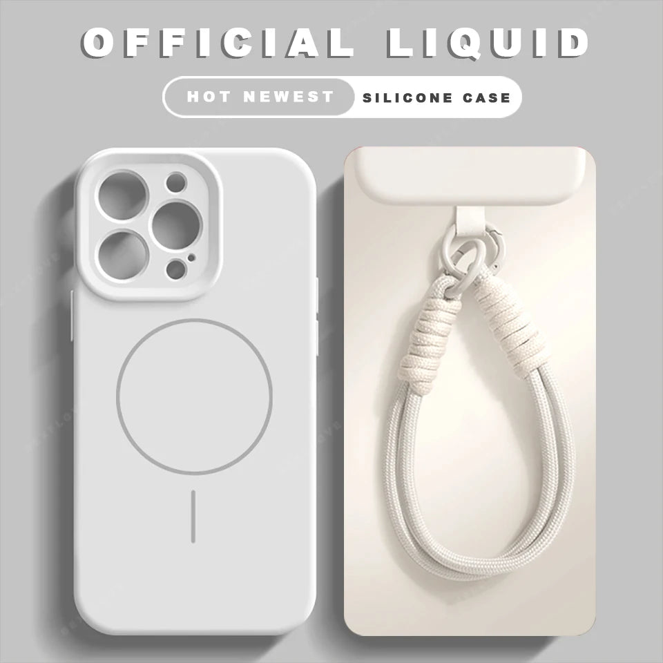 Liquid Silicone Lanyard Magnetic Phone Case For iPhone