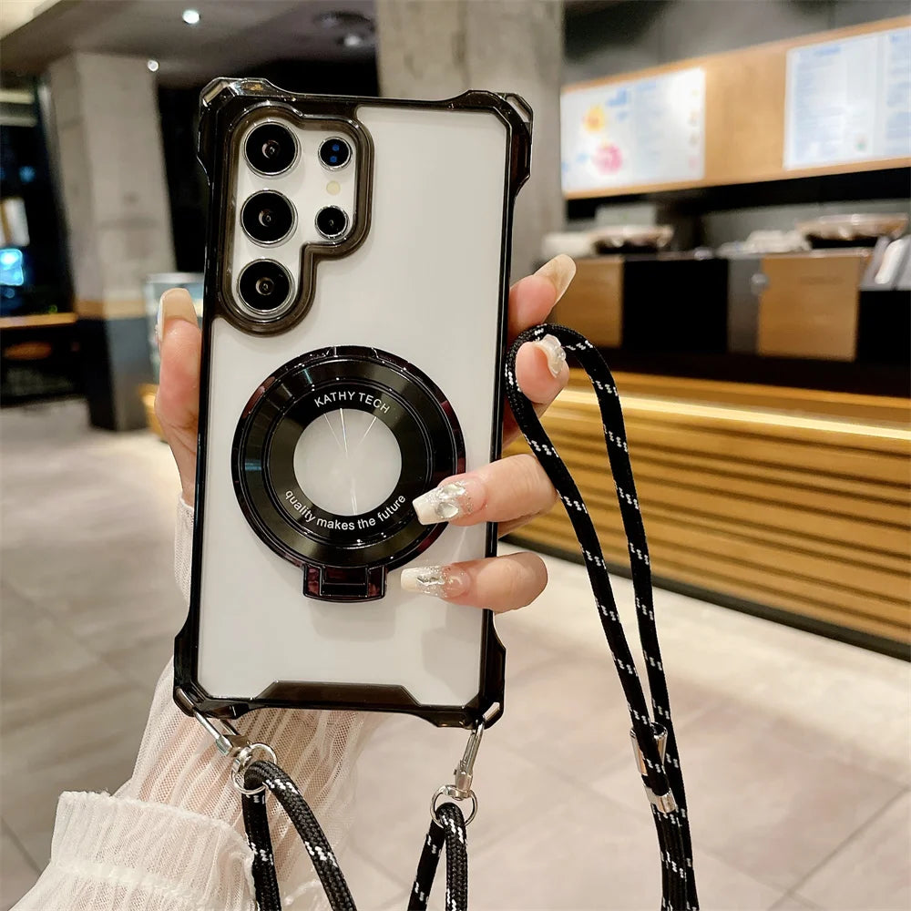Crossbody Necklace Lanyard Magnetic Stand Phone Case for Samsung