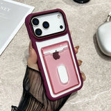 Slot Card Holder Fold Lens Stand Holder Shockproof Clear Case For iPhone