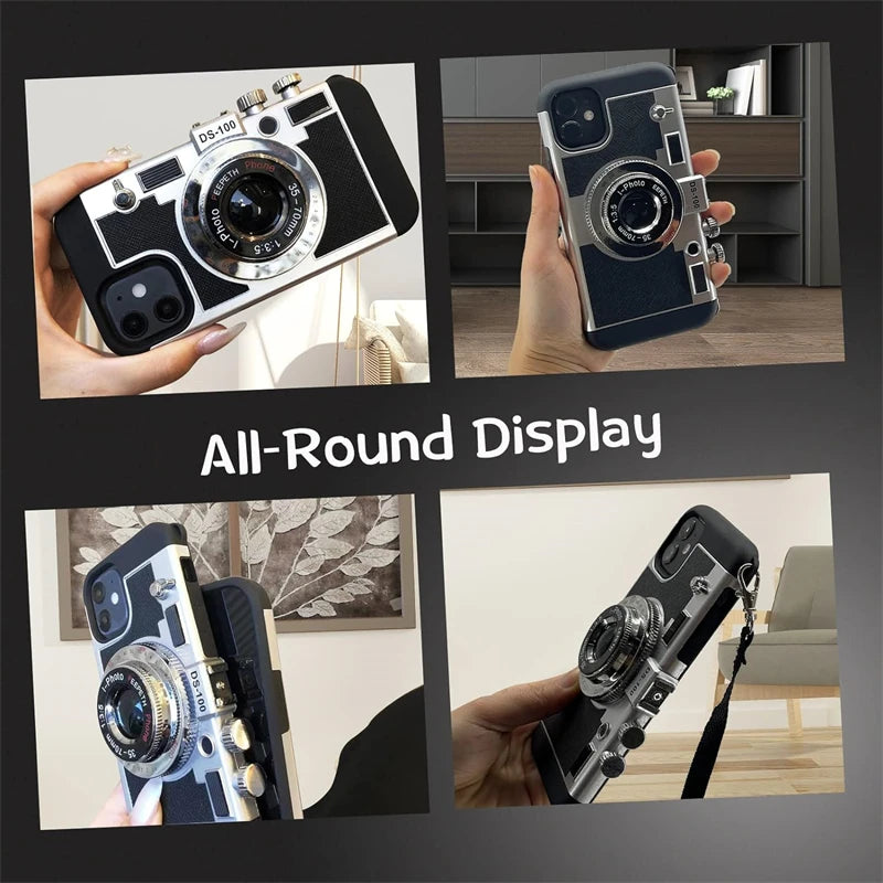 3D Vintage Camera Design Case with Lanyard for IPhone