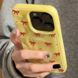 Red Bow Dots Folds Texture Shockproof Soft Phone Case for iPhone