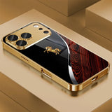 Luxury Golden Horse Pattern Glass Case for iPhone