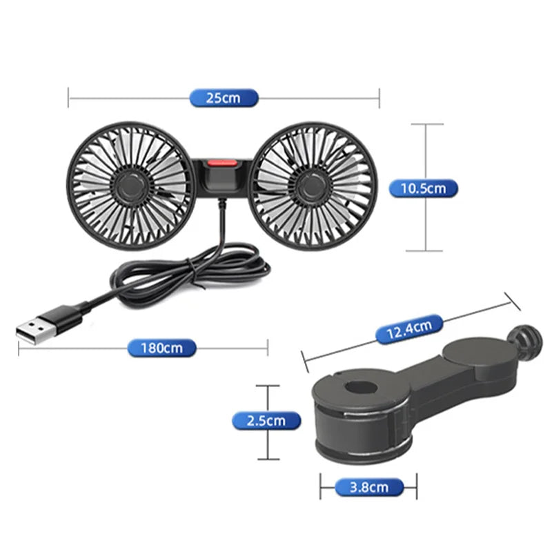 3-speed Car Seat Back Cooling Fan USB Charge Dual Head Fan 360 Degree Rotation Neck Cooler for Summer Car Accessories