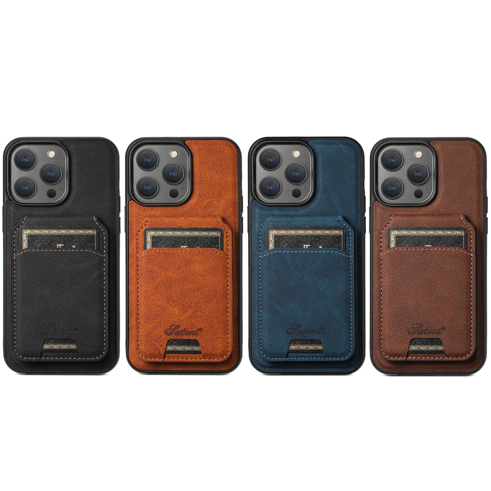 Magnetic Leather Card Holder Case For iPhone