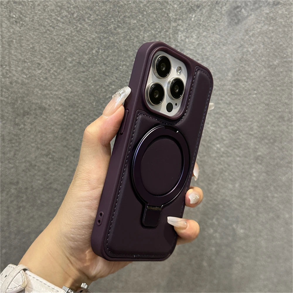 Luxury Business Leather Ring Stand Magnetic Case For iPhone