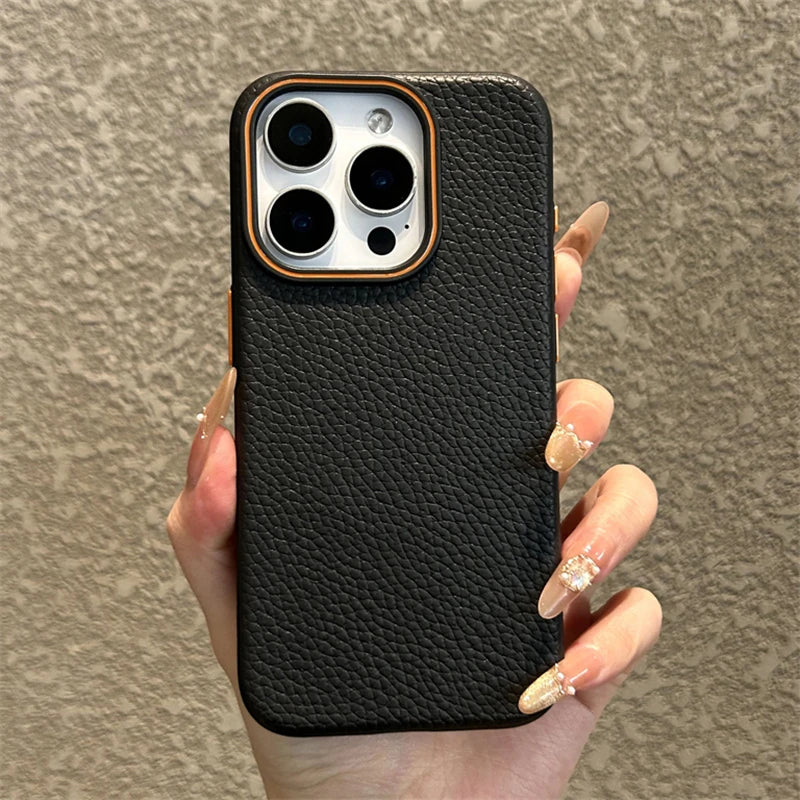 Leather Business Lichee Pattern Phone Case For iPhone