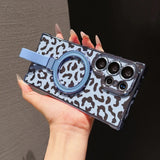 Leopard Print Bracket Plating Magnetic Charging Case for Samsung