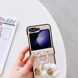 Stylish Flower Ring Holder Leather Case for Samsung Z Flip