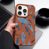 Ocean Shark Whale Pattern Leather Texture TPU Phone Case For iPhone