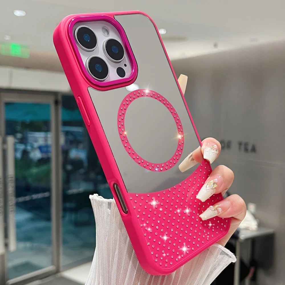 Glitter Diamond Magnetic Mirror Case For iPhone