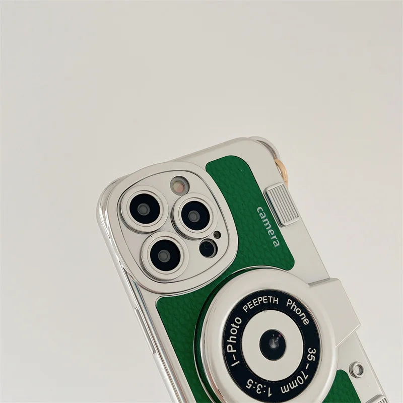 Retro Camera With Lanyard Leather Case For iPhone