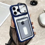Slot Card Holder Fold Lens Stand Holder Shockproof Clear Case For iPhone