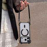 Crossbody Lanyard Magnetic Shockproof Clear Case For iPhone