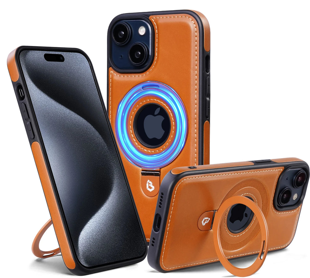 PU Leather Magnetic Ring Stand Phone Case For iPhone