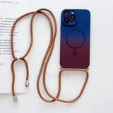 Magnetic Gradient Color Crossbody Lanyard Shockproof Case For iPhone