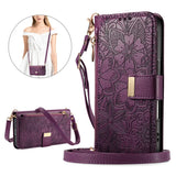Floral Design Leather Zipper Crossbody Flip Wallet Card Slot Phone Case for IPhone