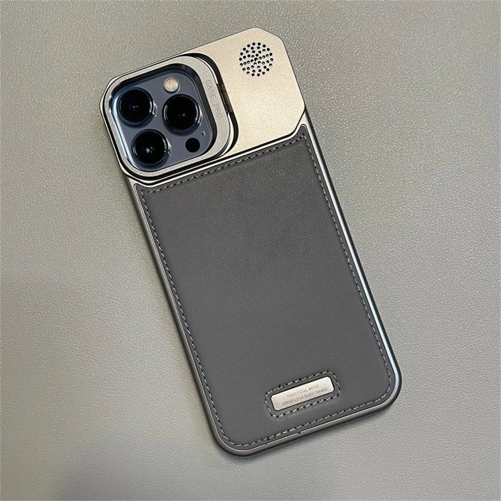 Metal Lens Holder Frameless Leather Magnetic Case For iPhone