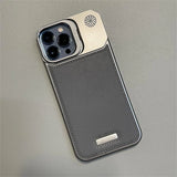 Metal Lens Holder Frameless Leather Magnetic Case For iPhone
