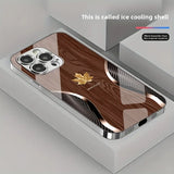 Gold Maple Leaf Wood Grain Curve Pattern Tempered Glass Case For iPhone