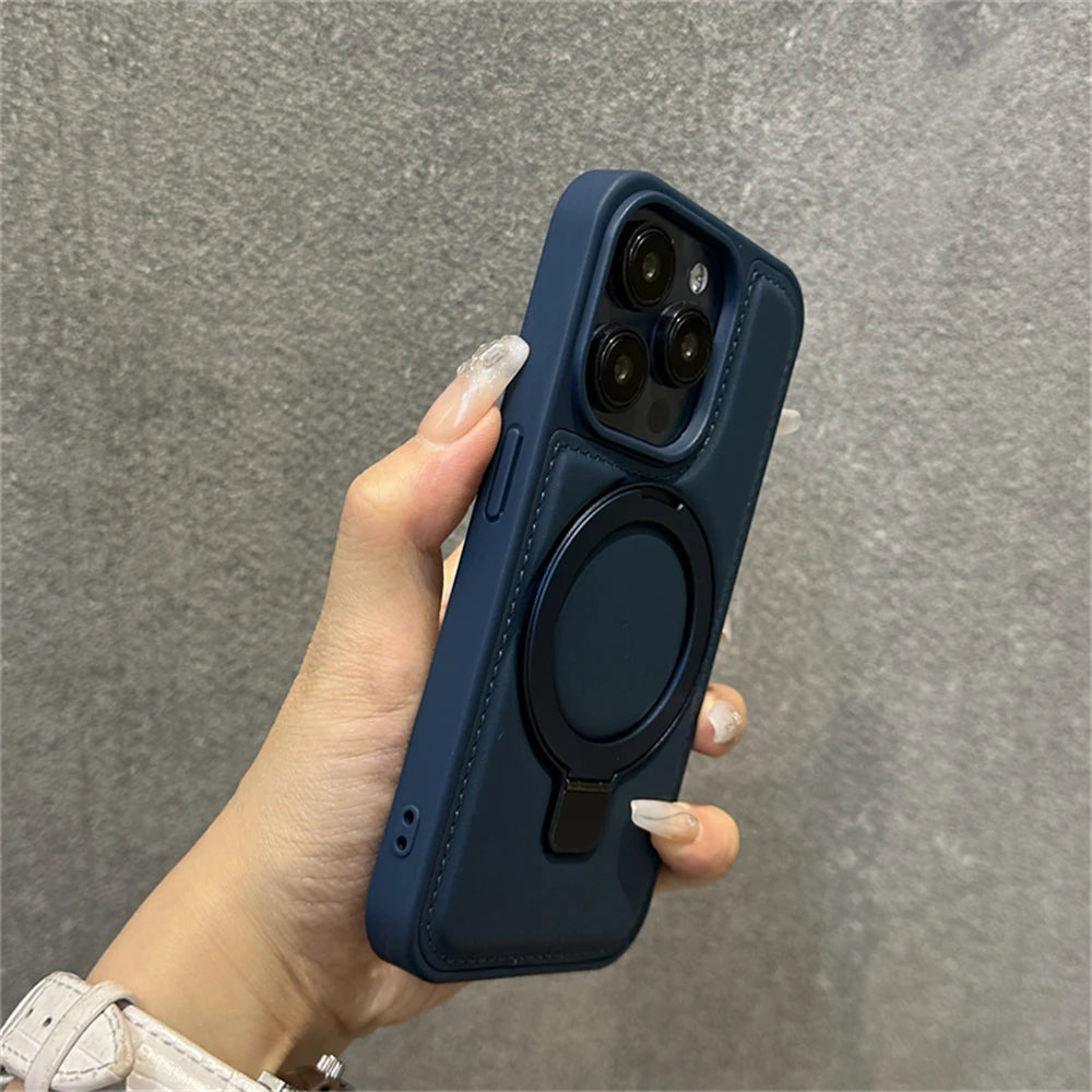 Luxury Business Leather Ring Stand Magnetic Case For iPhone