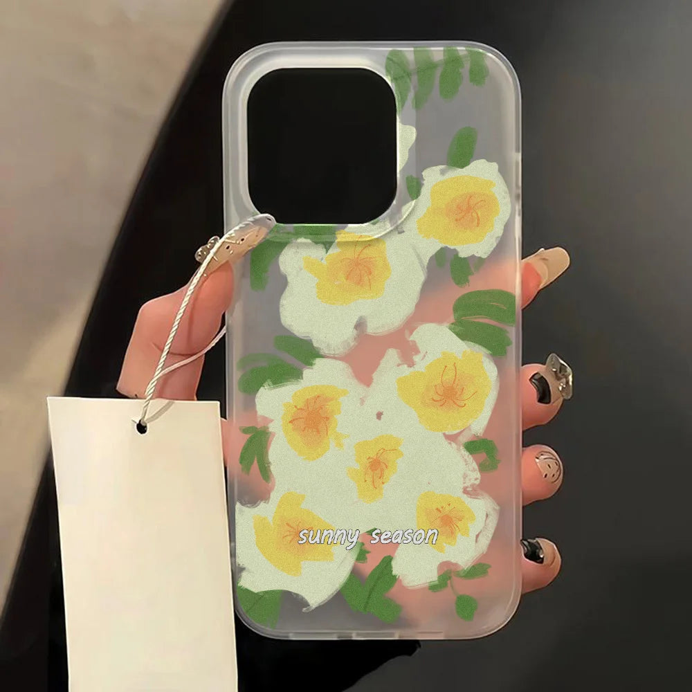 Matte Soft Silicone Flowers Phone Case For iPhone