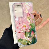Luxury Pink Peony Lotus Print Women Phone Case For Samsung