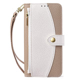 Stylish Color Block Wallet Case with Lanyard for iPhone